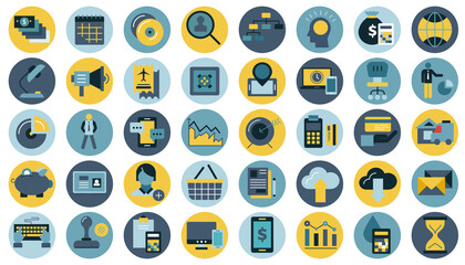 Business, management, finances and technology icon set for website and mobile applications. Flat vector illustration