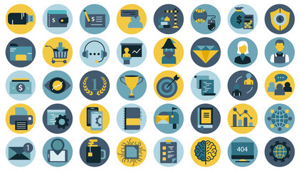 Business, management, finances and technology icon set for website and mobile applications. Flat vector illustration