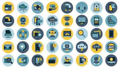 Business, management, finances and technology icon set for website and mobile applications. Flat vector illustration