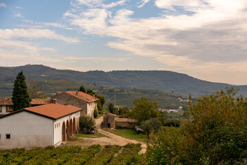 Beautiful view over the hills of the Veneto Region in Italy. It is one of the famous Italian Winemaking Region with small picturesque towns