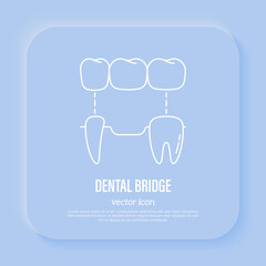 Dental bridge, tooth restoration. Dentistry, prosthesis. Thin line icon, vector illustration.