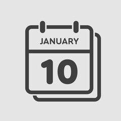 Icon day date 10 January, template calendar page