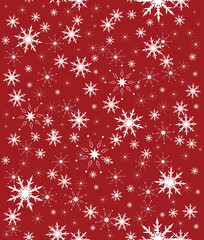 Naklejka na ściany i meble Christmas seamless pattern with snowflakes on red background. Vector illustration for winter holidays.