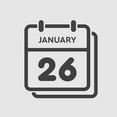 Icon day date 26 January, template calendar page