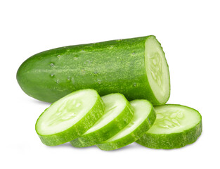 Fresh cucumber, chopped cucumber, isolated on white.