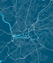 Detailed map of Bristol city, linear print map. Cityscape panorama.