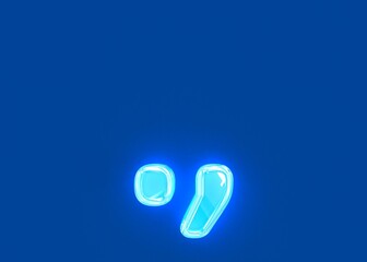 Blue shiny neon light reflective crystal font - period (full stop) and comma isolated on dark blue background, 3D illustration of symbols