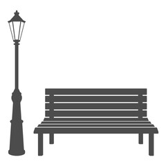 Bench and streetlight isolated on white background. Vector illustration.