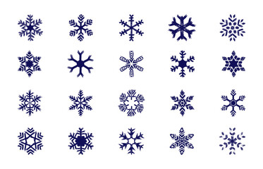 Set of winter blue snowflakes. Vector illustration snowflake icons. Snowflakes collection for design Christmas and New Year banner and cards. Isolated on white background.
