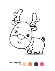 Christmas Reindeer Outline Coloring Book Page template vector cartoon illustration