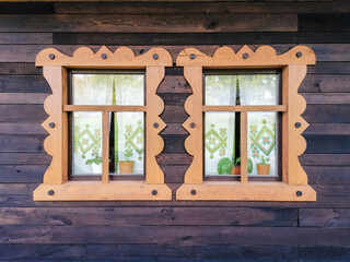 old window in a wooden house in the village