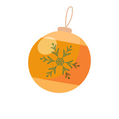 Christmas tree toy of yellow color..Vector illustration in cartoon style. Isolated on white