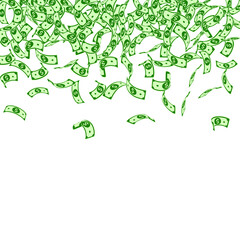American dollar notes falling. Small USD bills on 