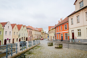 Fototapeta na wymiar Renaissance buildings in medieval town, Historic city Horsovsky Tyn, Czech Republic