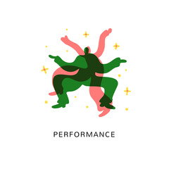 Performance vector illustration. Abstract performers are dansing and making show.