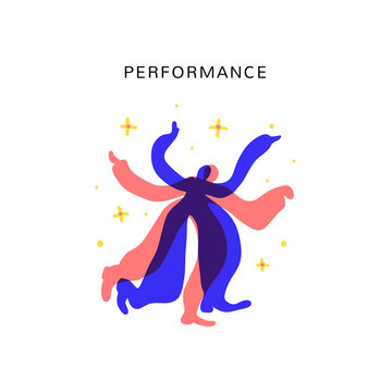 Performance vector illustration. Abstract performers are dansing and making show.