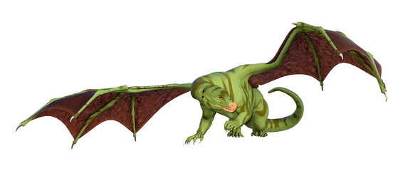 3D Rendering Fairy Tale Dragon on White