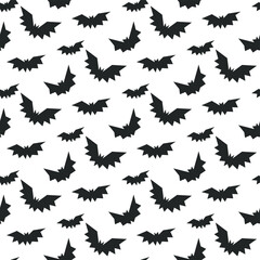 Seamless vector Halloween bat pattern. Scary repeat bat background for fabric, textile, cover, wrapping, web etc. 10 eps design. Black and white wallpaper.