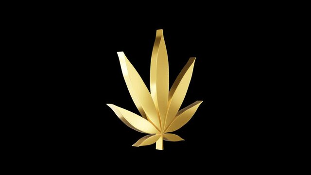Cannabis leaf icon spinning. Alpha channel. Seamless looping.