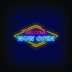 Welcome Now Open Neon Signs Style Text Vector