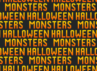 Seamless vector Halloween monsters signs patterns. Repeat orange signs on black background. For fabric, cover, wrapping, textile, web etc. 10 eps design.