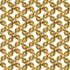 Abstract repeatable background of golden twisted strips. Swatch of gold plexus of chain links. Modern seamless pattern.
