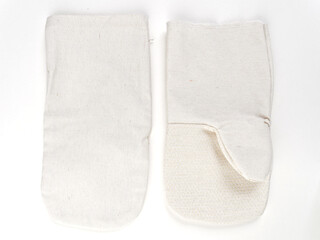 gloves in an assortment of construction gloves for a garden and a vegetable garden on a white background