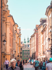 Cute colorful street on a sunny day Warsaw, Poland