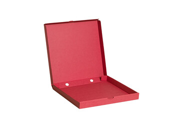 Opened red carton pizza box, food case