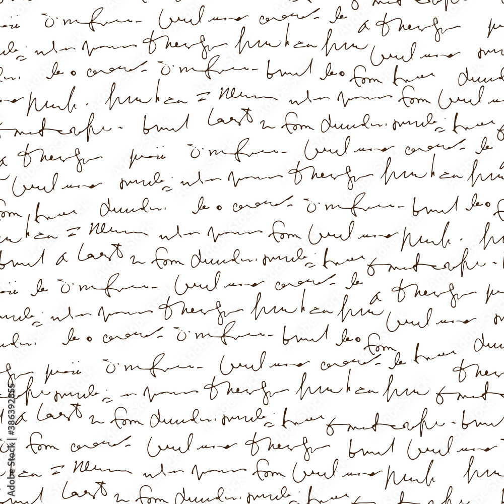 Poster Handwritten abstract text, scribbles vector seamless pattern, vector monochrome script isolated on white background