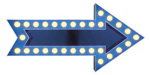 Blue arrow sign with electrical bulbs on white background