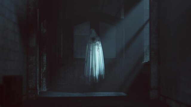 Floating Ghost Evil Spirit in a Derelict Asylum Hospital 3d animation