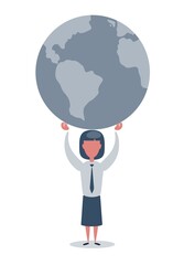Woman holding the whole world globe in her hands. Stock vector illustration for poster, greeting card, website, ad, business presentation, advertisement design.
