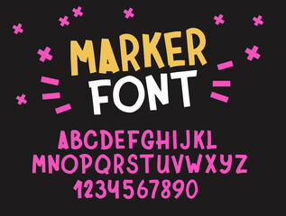 Marker font. Typography alphabet. Handwritten script for party celebration and crafty design. - 386394670