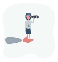 vector illustration of giant hand helping a businesswoman on top using telescope. describe planning and strategy business. business concept illustration