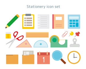 Stationery vector illustration set. Pencil. clock. Note