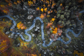 aerial photography of a meandering river
