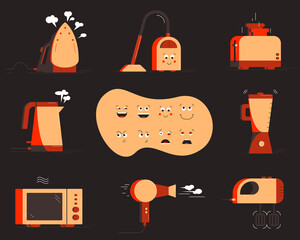 Small household appliances set. Character constructor. Vector illustration