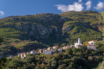 Fototapeta na wymiar A small village in the mountains of the north of Corsica - San Petru di Tenda