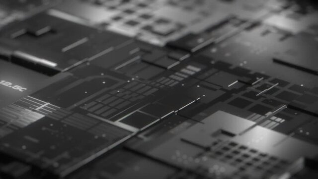 Animated abstract 3D background of futuristic technological surface or motherboard