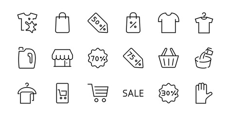 Cyber Monday Icon Set contains discount packages, promotions, shopping cart, big discounts, shopping cart and more. Editable stroke, vector icons