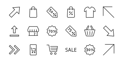 Cyber Monday Icon Set contains discount packages, promotions, shopping cart, big discounts, shopping cart and more. Editable stroke, vector icons
