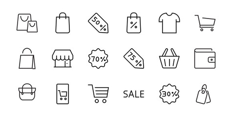 Cyber Monday Icon Set contains discount packages, promotions, shopping cart, big discounts, shopping cart and more. Editable stroke, vector icons