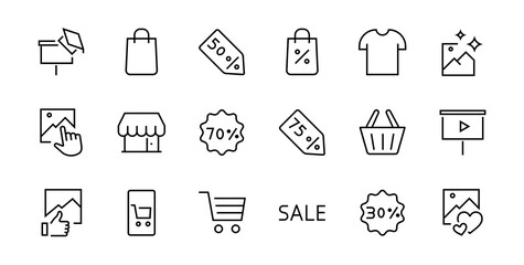 Cyber Monday Icon Set contains discount packages, promotions, shopping cart, big discounts, shopping cart and more. Editable stroke, vector icons