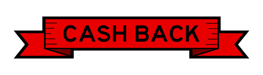 Vintage ribbon banner in red color with word cash back on white background