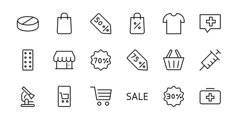 Black Friday Icon Set contains Discounts Promotions Shopping Package, Shopping Cart and more. Editable stroke, vector icons