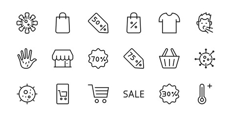 Black Friday Icon Set contains Discounts Promotions Shopping Package, Shopping Cart and more. Editable stroke, vector icons