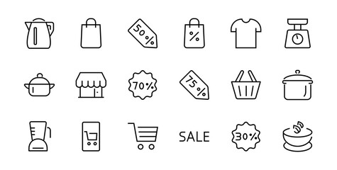 Black Friday Icon Set contains Discounts Promotions Shopping Package, Shopping Cart and more. Editable stroke, vector icons