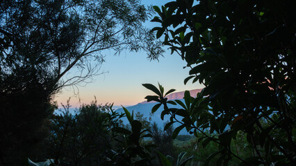 Obraz na płótnie Canvas Sunrise on Cilaos city in the Jungle of Reunion Island