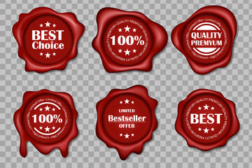 Wax seal collection. Set of premium quality Wax stamp, best price red wax seals set of realistic - obrazy, fototapety, plakaty